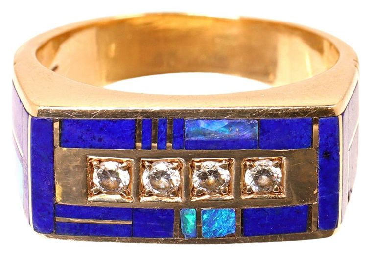 Ray Tracey (B.1953) Navajo 14kt Gold Diamond & Channel Inlay Ring