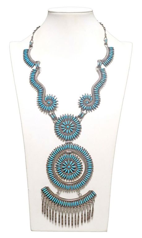 Impressive Native American Needlepoint Necklace, Signed Vm B