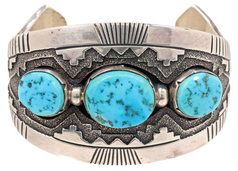 Native American Thomas Singer (1938-2014) Sterling & Turquoise Cuff Bracelet