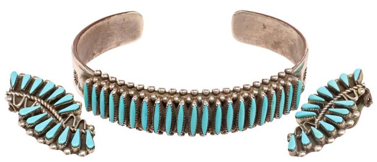 Braynt Waatsa (Zuni B. 1955) & Signed Ezp Silver & Turquoise Jewelry