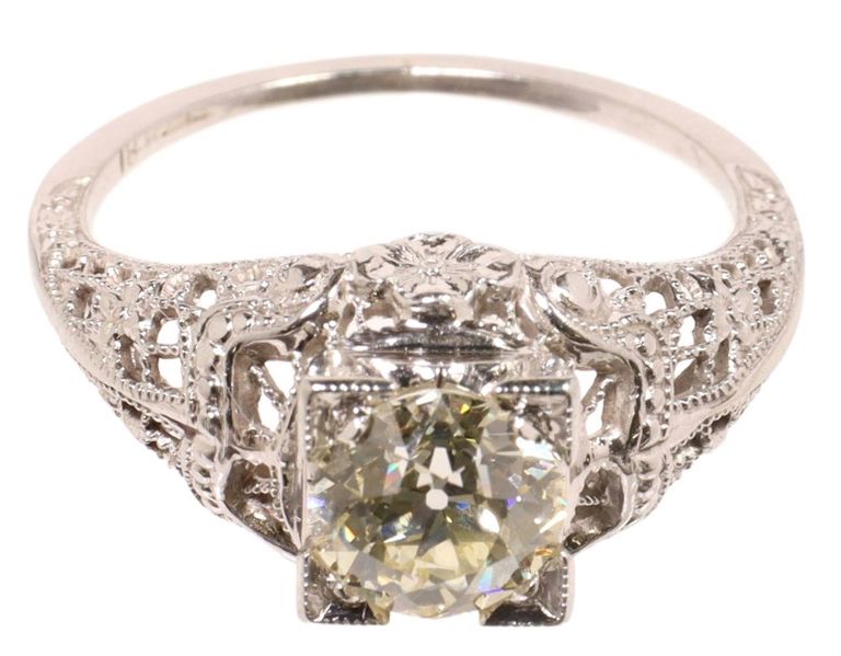 Estate Art Deco Style 18kt Gold 0.91ct Oec Diamond Solitaire Ring