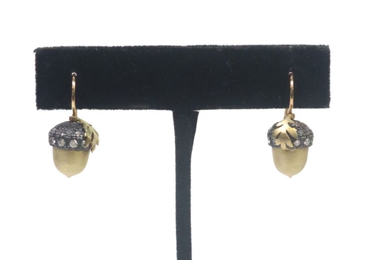 Estate Rebecca Meyers 18kt, Oxidized Silver & Diamond Acorn Earrings