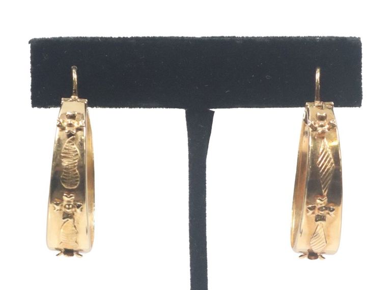 Estate Italian Corletto 18kt Gold Etruscan Style Hoop Earrings