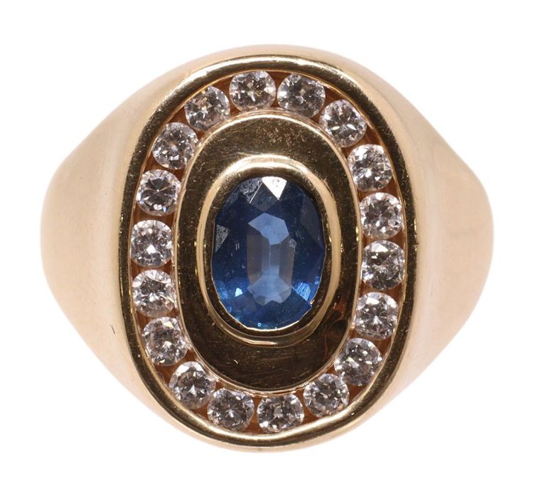 Estate 14kt Gold, Blue Sapphire & Diamond Ring