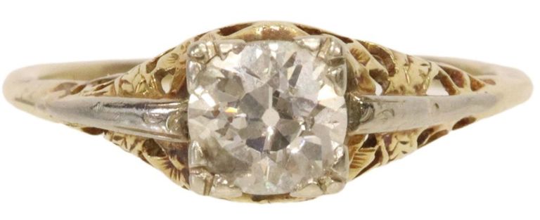Estate 14k white and yellow gold engagement ring