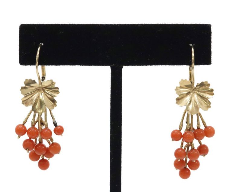 Estate 14k yellow gold earrings with coral beads