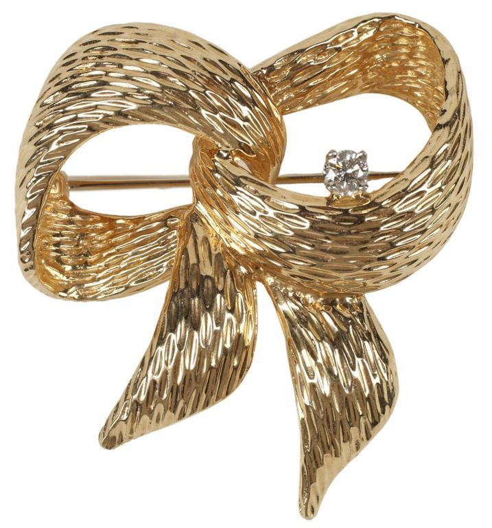 14k yellow gold knot brooch with diamond by Henry Dankner
