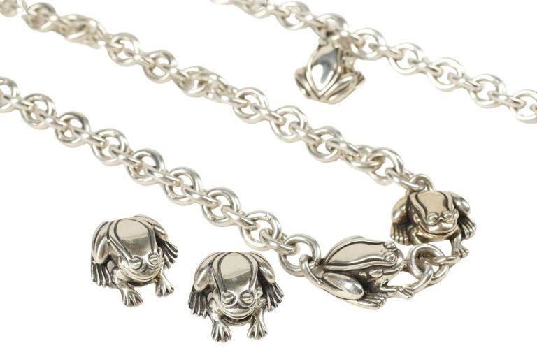 Barry Kieselstein-Cord sterling silver frog jewelry suite