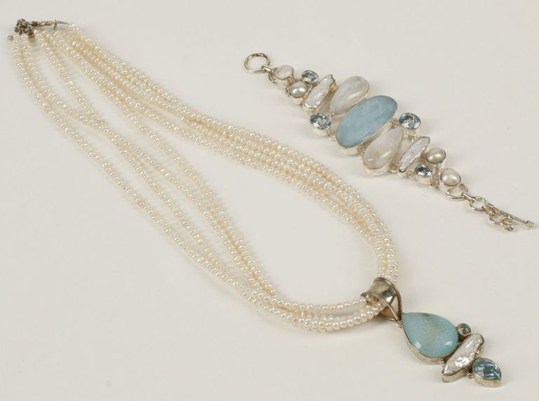 Estate sterling silver and gemstone jewelry suite