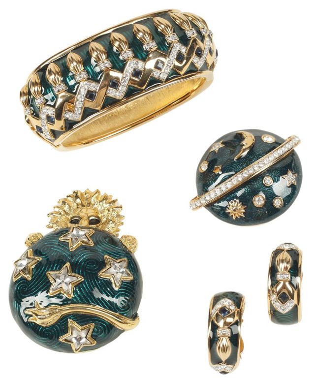 Estate Swarovski enameled jewelry suite