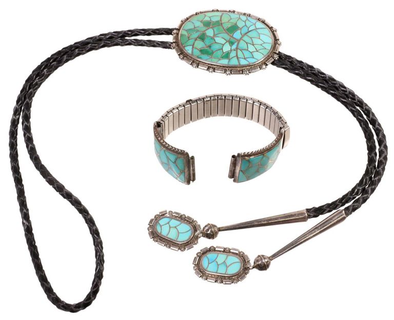 Native American silver bolo tie and watch tips