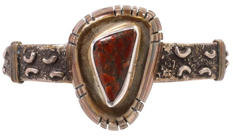 Native American sterling silver and mixed metals cuff bracelet