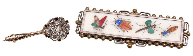 Pietra Dura Brooch With Insects & Small Floriform Brooch