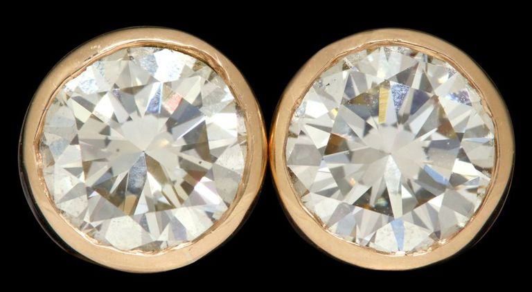 Pair of Estate 18kt Yellow Gold Bezel-Set Round Brilliant-Cut Diamond Stud Earrings
