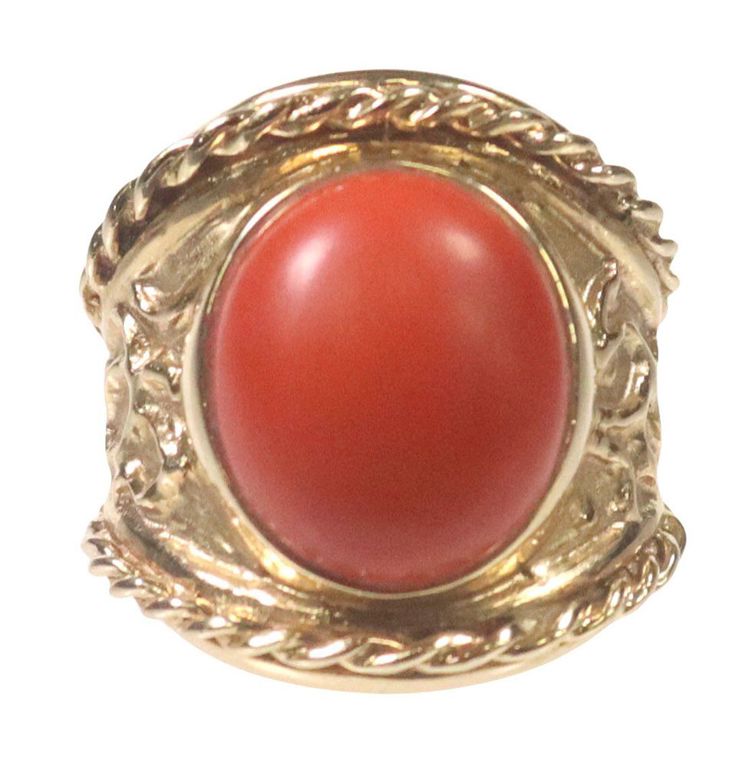 Estate 14k yellow gold ring with cabochon coral
