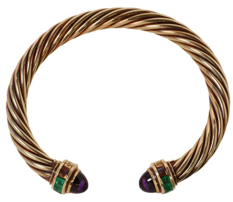Estate David Yurman 14k gold gemstone cable bracelet