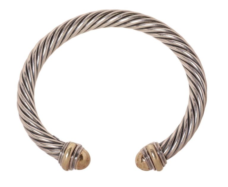 Estate David Yurman sterling silver and 18k gold classic cable bracelet