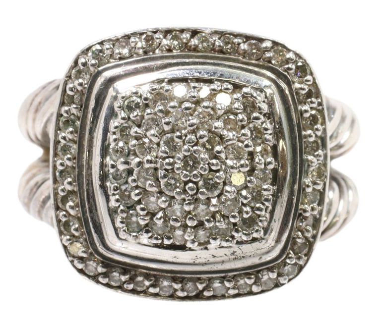 Estate David Yurman 'Albion' sterling silver pave diamond ring