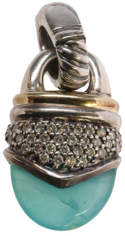 Estate David Yurman sterling silver and 18k gold diamond enhancer pendant