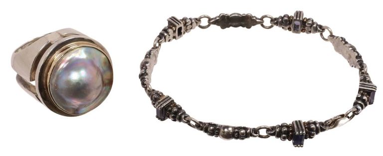 Estate silver bracelet and Michael Dawkins mabe pearl ring