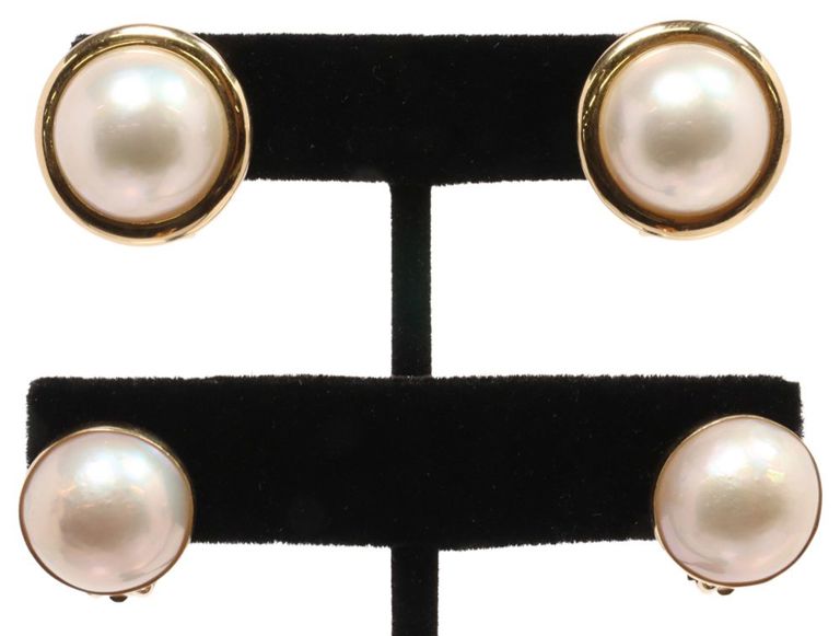 Estate 14k gold and mabe pearl earrings