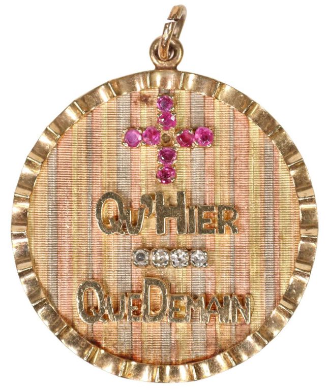 Estate 14k tricolor gold diamond and gemstone poem pendant