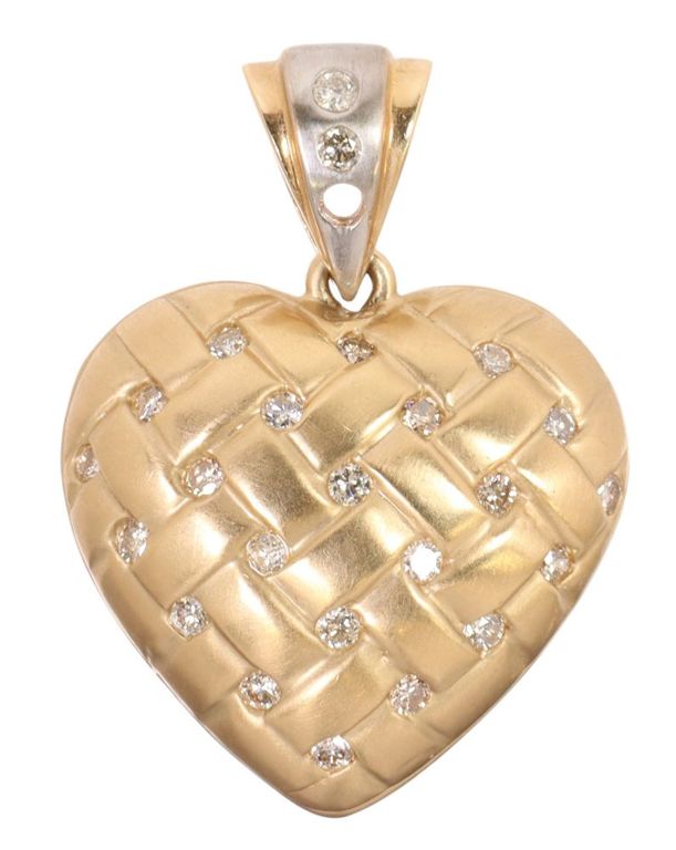 Estate 14k gold diamond-set heart pendant
