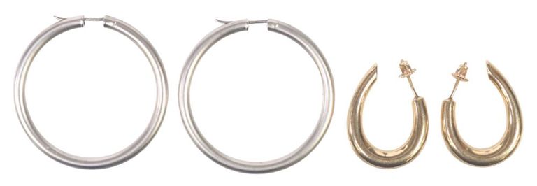 Estate 18k white gold and 14k yellow gold hollow hoop earrings
