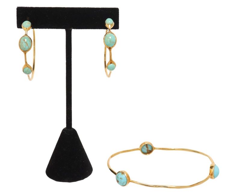 Ippolita 18k yellow gold turquoise bangle and hoop earrings