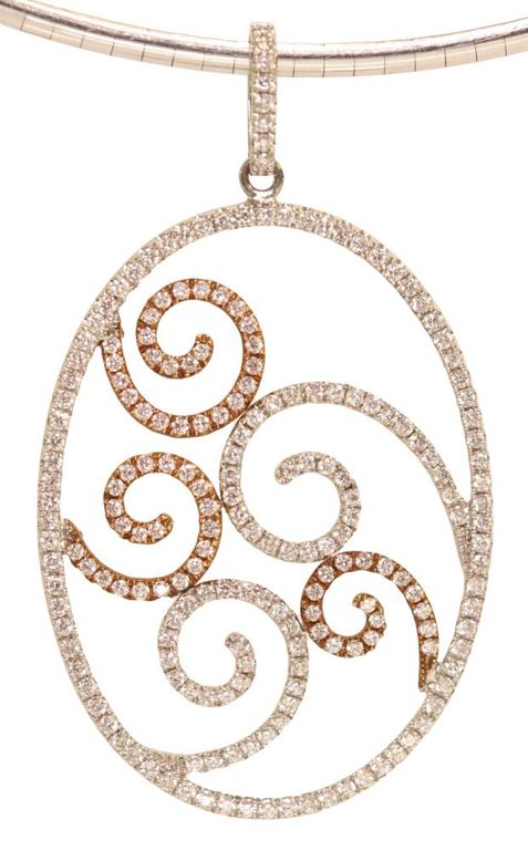 18k gold diamond scrollwork pendant necklace