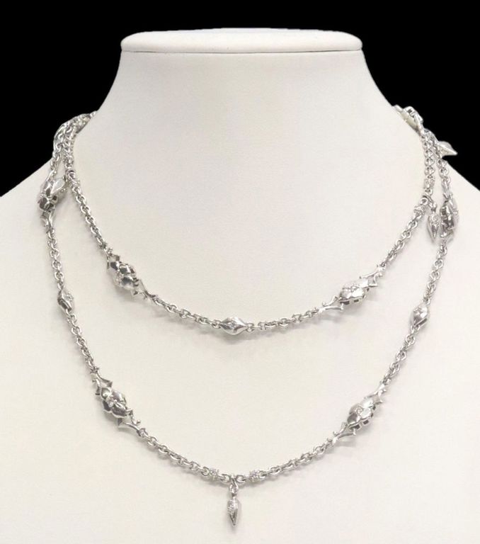 18k white gold diamond station necklace