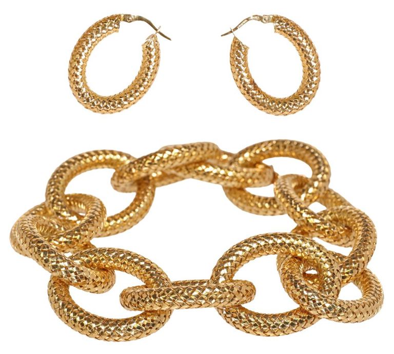 18k yellow gold hollow textured link jewelry set