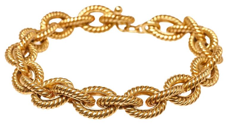 18k yellow gold textured oval link toggle bracelet