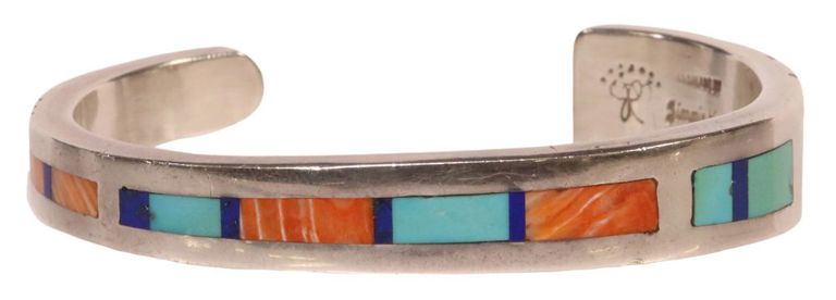 Jimmie King Jr. & Reyna King Navajo multistone inlaid silver cuff