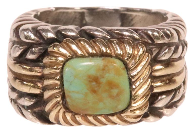 Southwest sterling silver and 14k gold turquoise ring
