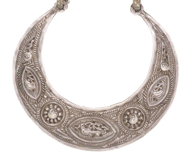Tribal silver bib necklace