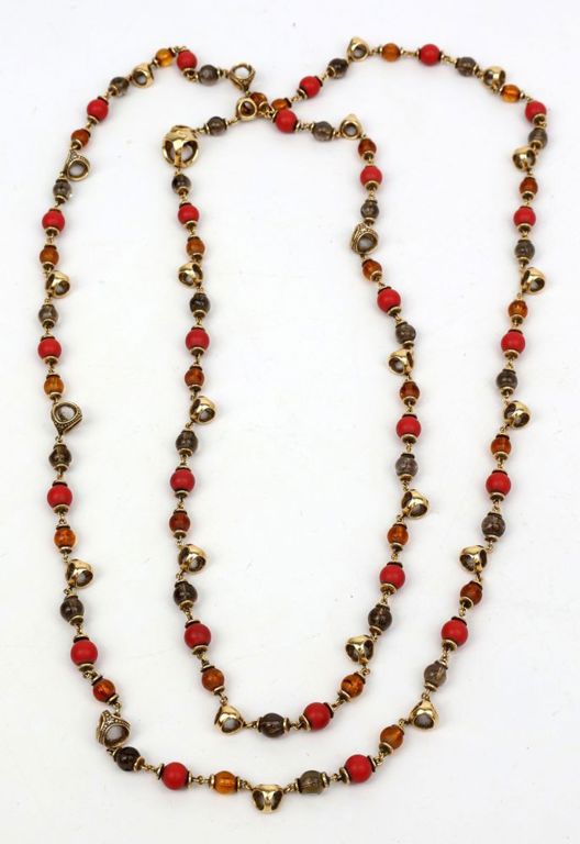 14k yellow gold amber, cornelian and topaz necklace