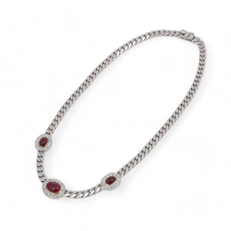 Composite ruby, diamond, and rhodium-plated yellow gold necklace