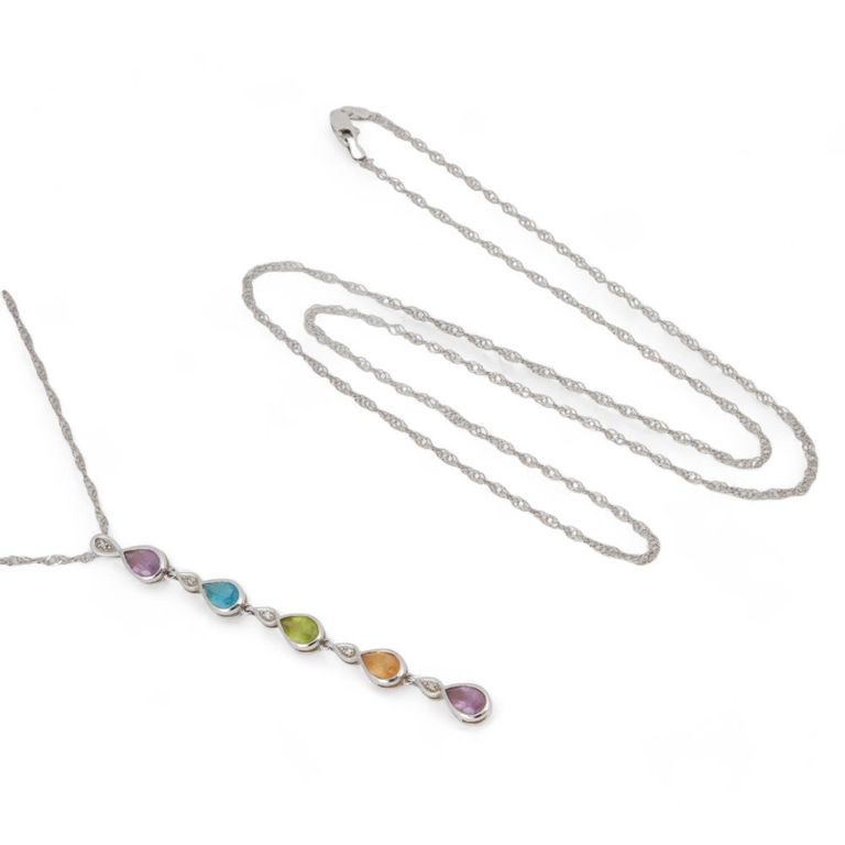 Peridot, citrine, topaz, and white gold pendant