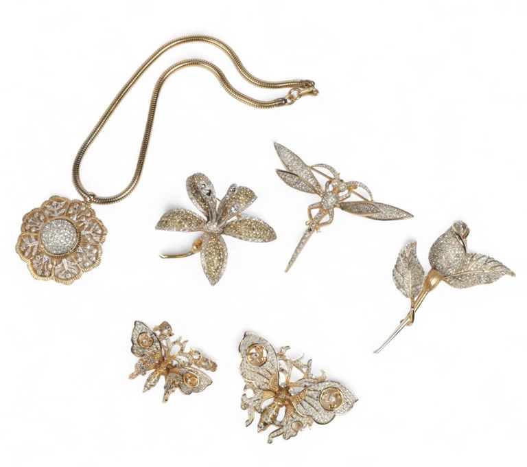 Six-piece group of Nettie Rosenstein costume jewelry