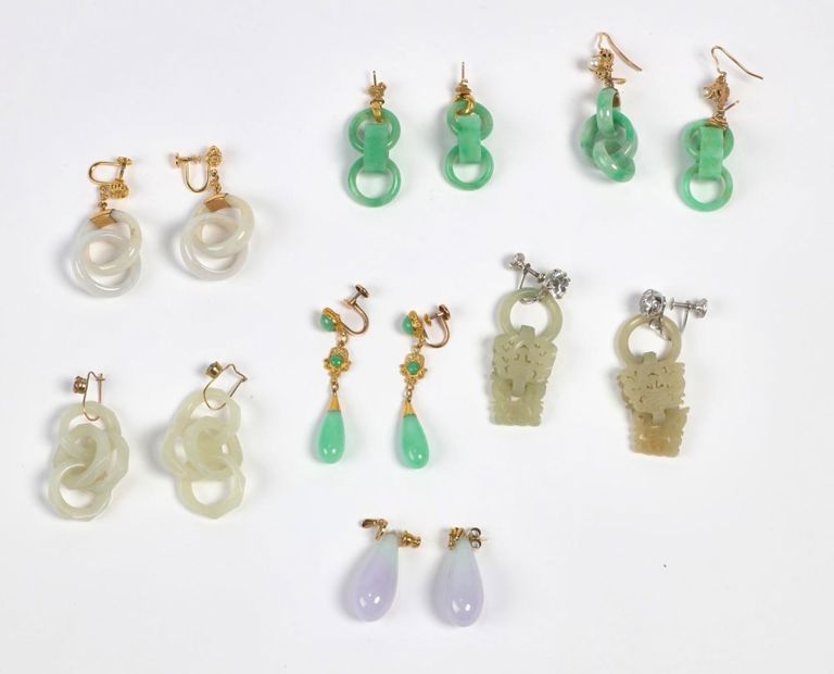 Lot of seven pairs of hardstone earrings