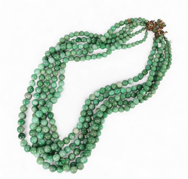Five-strand green hardstone bead necklace