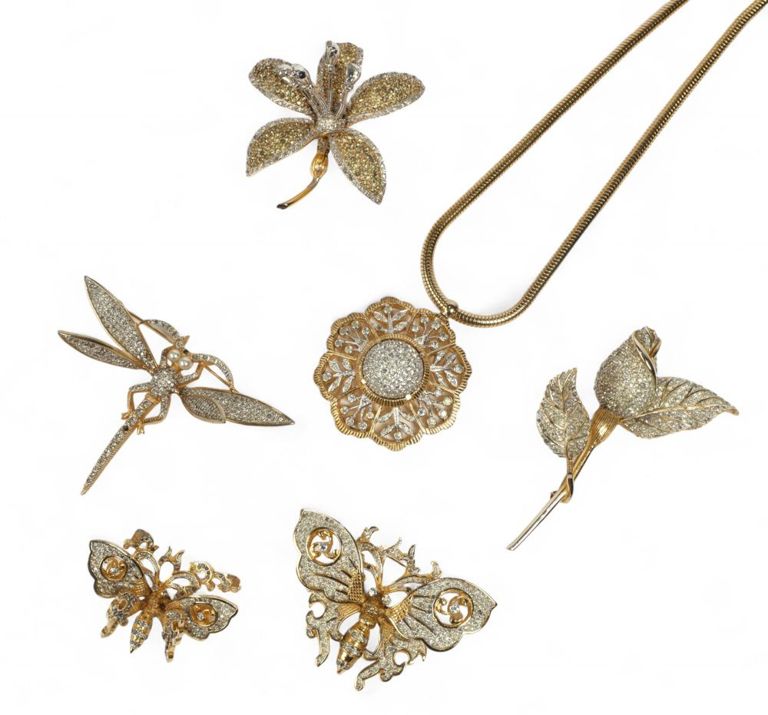 Six-piece group of Nettie Rosenstein costume jewelry