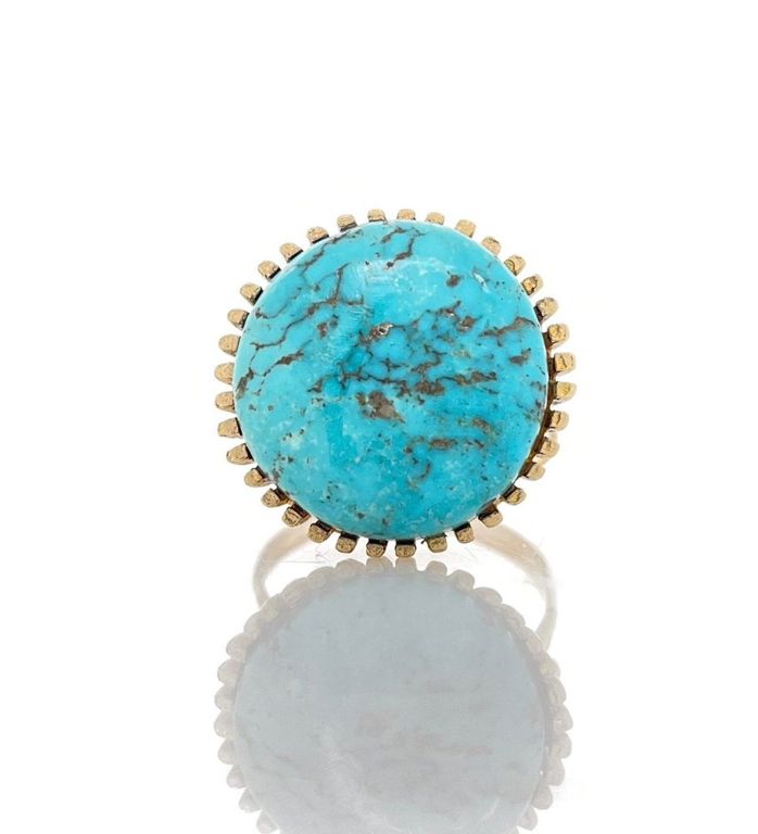 14k yellow gold turquoise cabochon ring