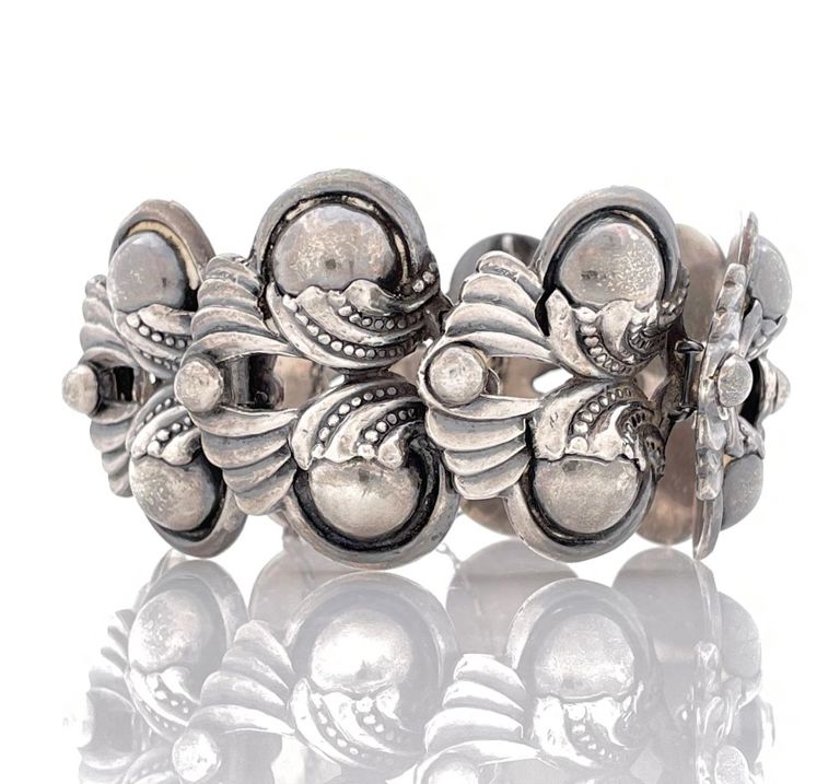 Margot de Taxco sterling silver winged repousse bracelet