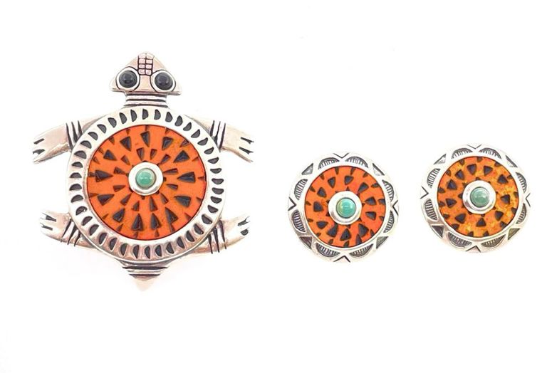 3pc Robert Rivera sterling silver turtle set