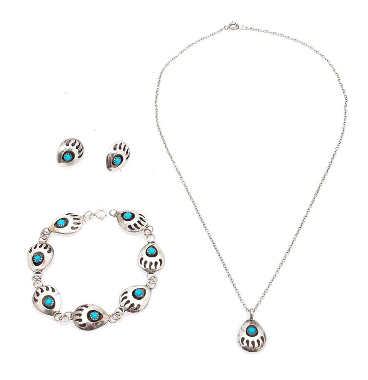 4pc southwestern sterling silver turquoise bear paw jewelry suite