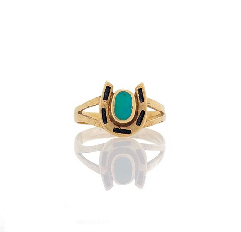 14k yellow gold turquoise inlay horseshoe ring