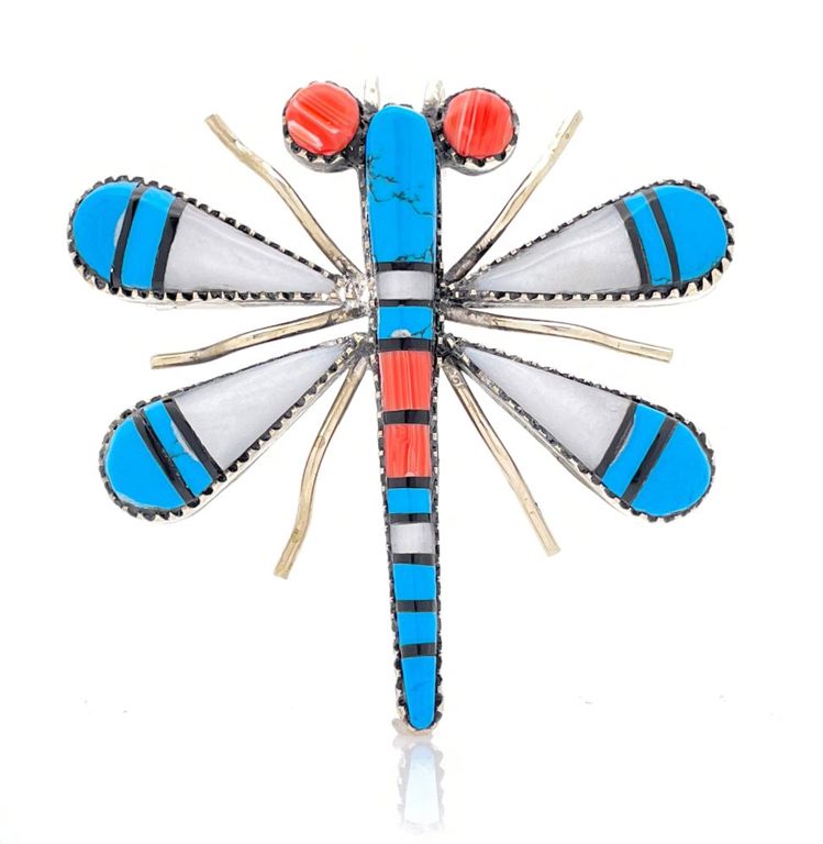 Armand American Horse nickel silver gemstone dragonfly pendant