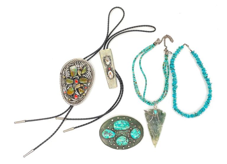 Lot of 5 assorted nickel silver turquoise & coral jewelry